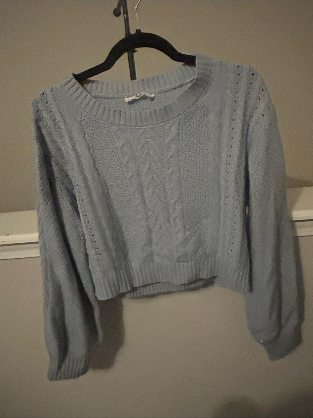 Double Zero Powder Blue Cropped Cable Knit Sweater Large